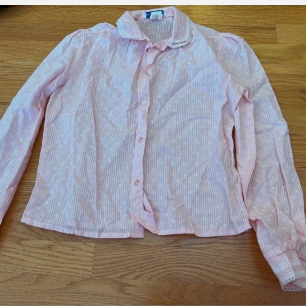 Vintage miss manhattan Pink Button-Up Blouse girls 14